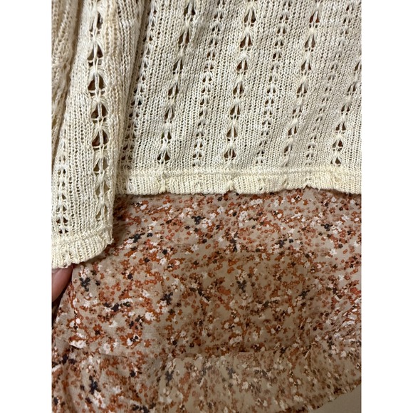 Catherines XL Layered Knit Crochet Sweater Top Floral Chiffon Hem Boho Peasant - Picture 5 of 5